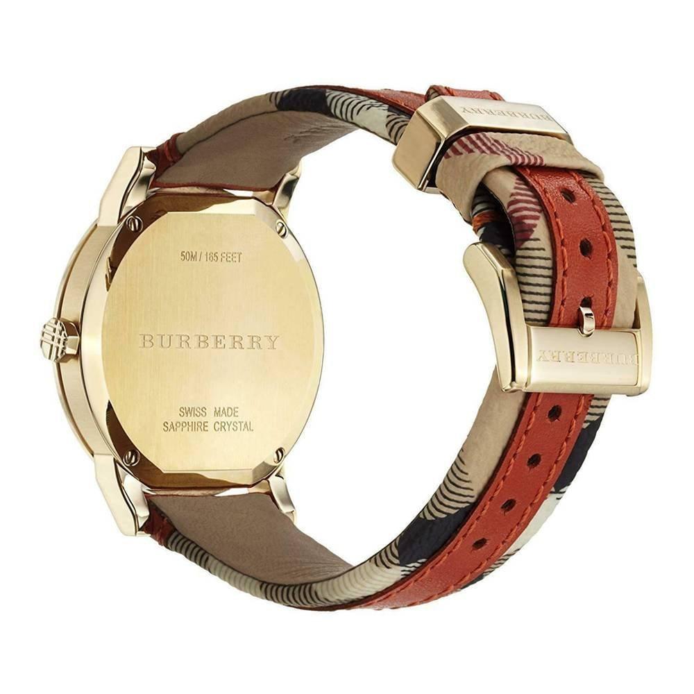 Burberry Het City Gold Wijzerplaat Oranje Leren Band Horloge voor Dames BU9016