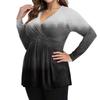 Cămașă de damă plus size cu mânecă lungă, top cu imprimeu plisat casual cu gât în V