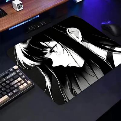 Black White Manga Anime Girl Square Mouse Pad Computer Office Game Table Mats Rubber Anti‑slip Mousepads Dark Decor Desk Pads