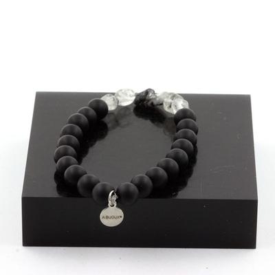 Armband - ABIJOUX - Turmalin-Inclusions-Quarz - Schwarze Onyx-Perlen - Länge 19-20 cm