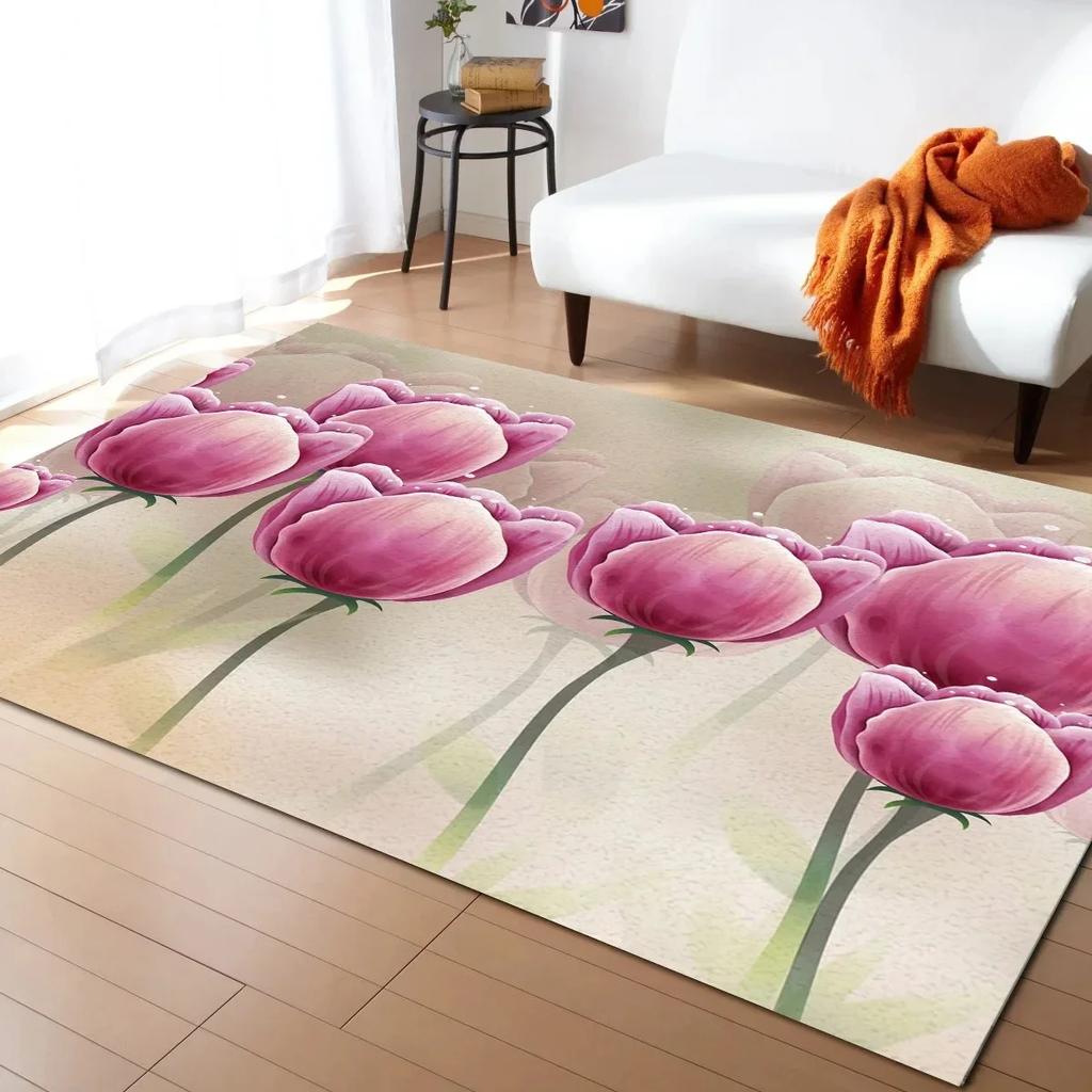 Covor Lalea Primăvară botanic Flori Covor de Zonă pentru Living Dormitor Copii Covoraș de Podea Floral Grădină Naturală Covoraș de Bucătărie