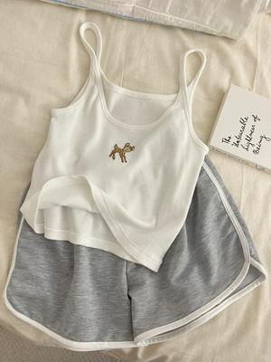 Women's Padded Camisole Pajama Set - Shorts & Vest, Thin Woven, Cotton Blend Homewear