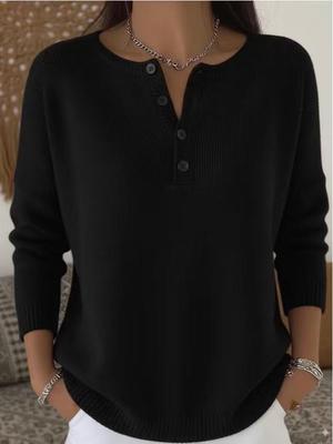 V-Neck Button Cardigan: European & American Style, Solid Color, Loose Fit, Knitted Sweater for Women - Autumn/Winter