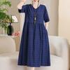 Women's Plus Size Cotton Linen Dress, Loose V-Neck Casual Summer Midi Dress with Pockets (XL-5XL)