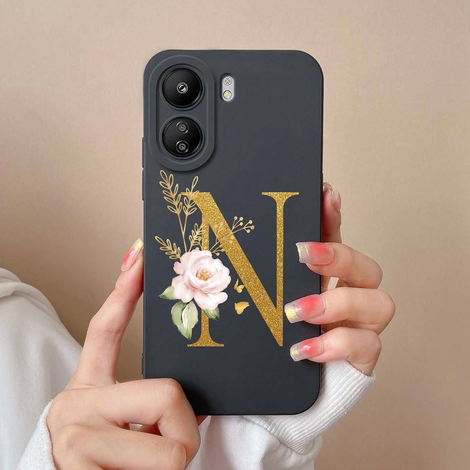 Simple Case For POCO C65 Elegant Rose Letter Phone Shell Soft High Quality Liquid Silicone Full Protection Anti Drop Back Covers