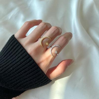 Zinc Zinc Alloy Couple Ring Korean Style Crescent Moon Ring Gift Star Moon Opening Rings  Women