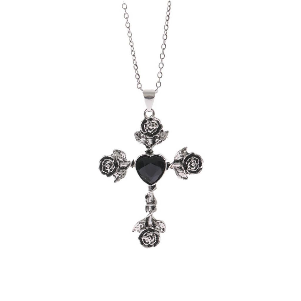 Vintage Thorn Knotted Rose Crosses Pendant Necklace Ornament Stylish Neckchain Accessories for Gothic Style Enthusiasts