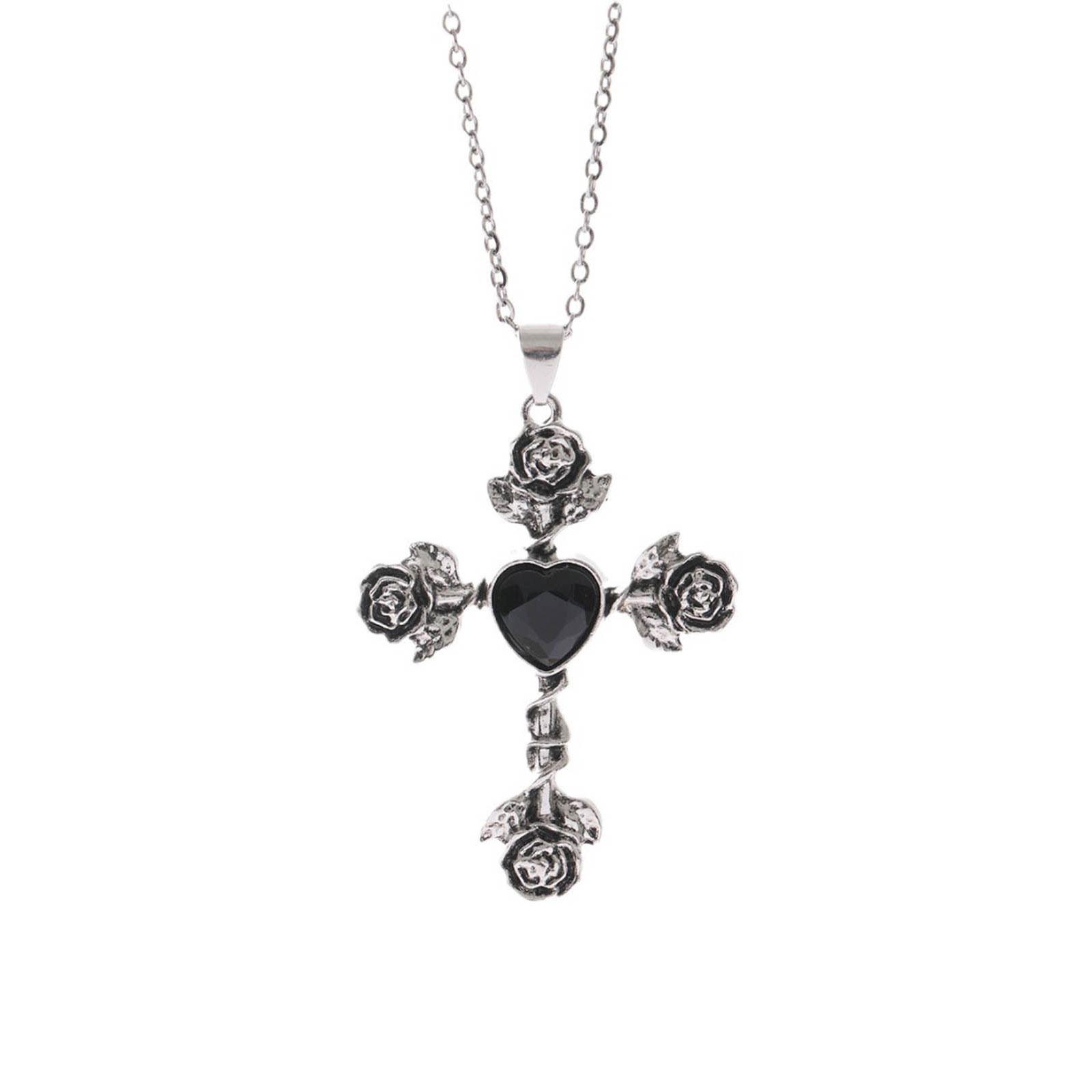 

Винтажное ожерелье-подвеска с крестами из роз и шипов, стильная шейная цепочка, аксессуары для любителей готического стиля чёрный