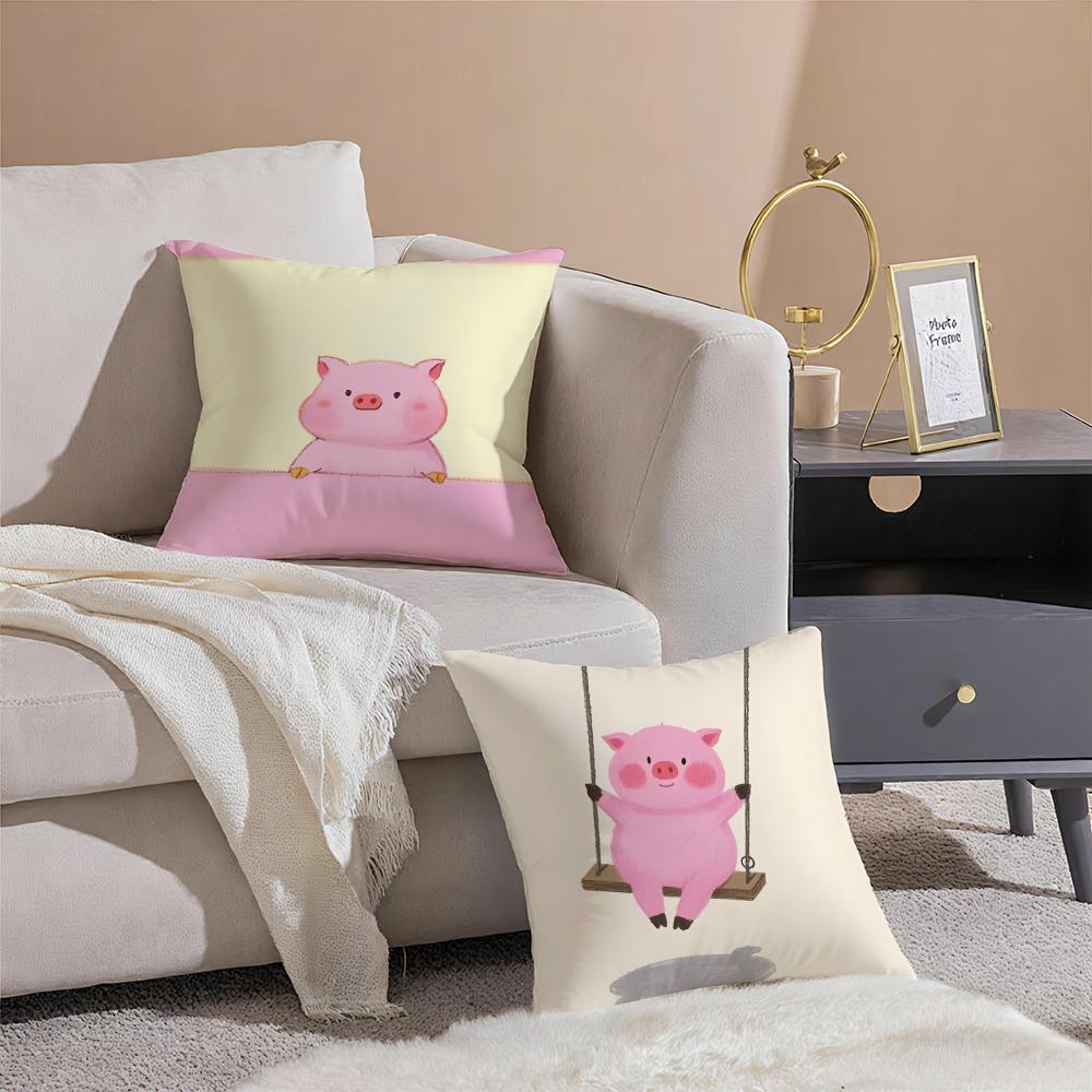 Pretty Elegant Cartoon Cute Pink Pig Cushion Cover Linen Pillowcase Soft For Sofa Bed Home Room Decor