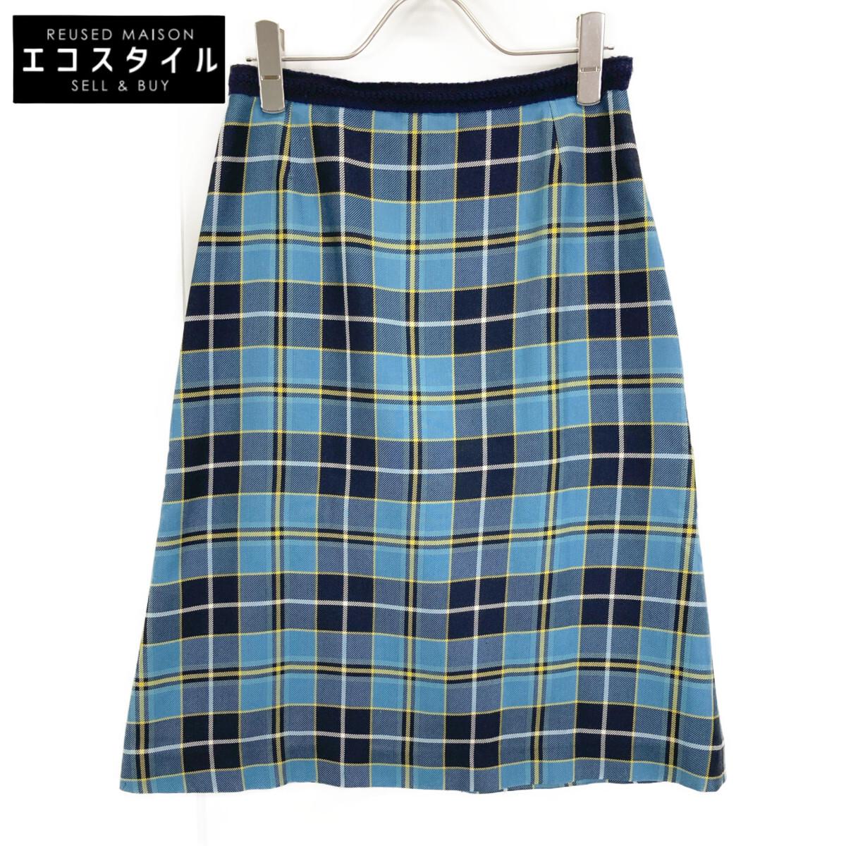 

mina perhonen Blue tartan silk skirt skirt Not written blueUsed