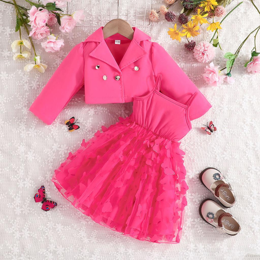 Children Clothing Autumn Winter Girls Long Sleeved Suit Crop Jacket + Tulle Dress 2 Piece Set Fashion Kids Skirt Sets