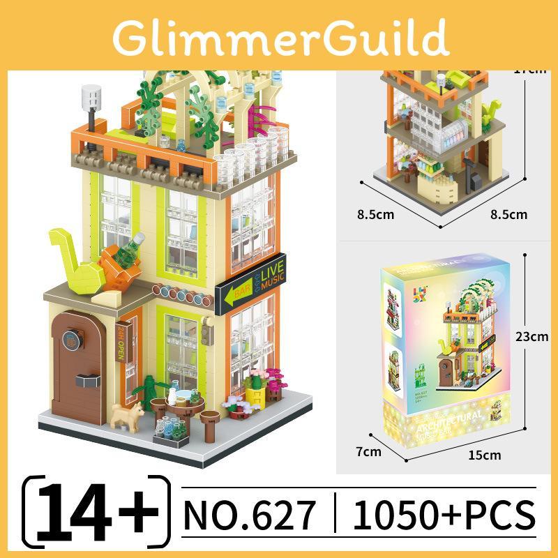 Dessert Music Shop Bar Scene Assembly Building Block Model Ornament Desktop