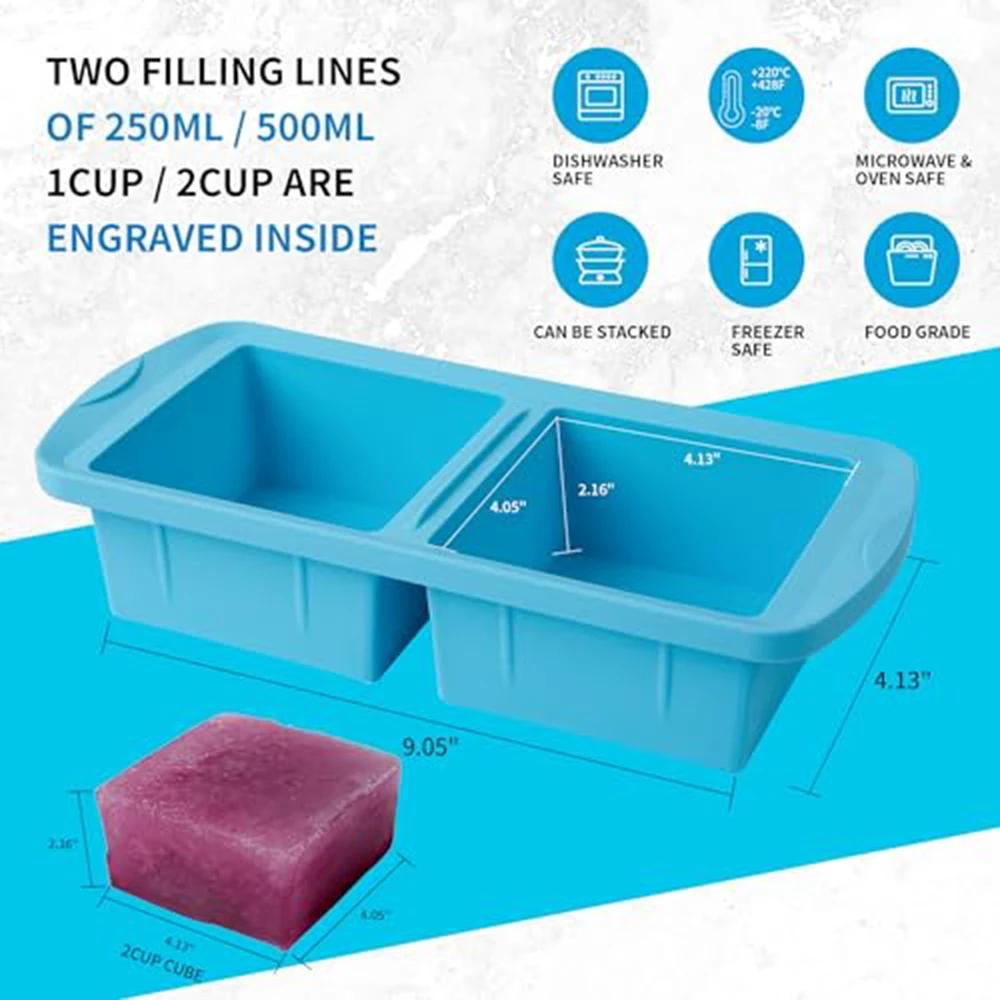 1 2 4 Cup Silicone Soup Freezer Container Lunch Storage Tray Cubes Moulds Set Microwave Safe with Lids