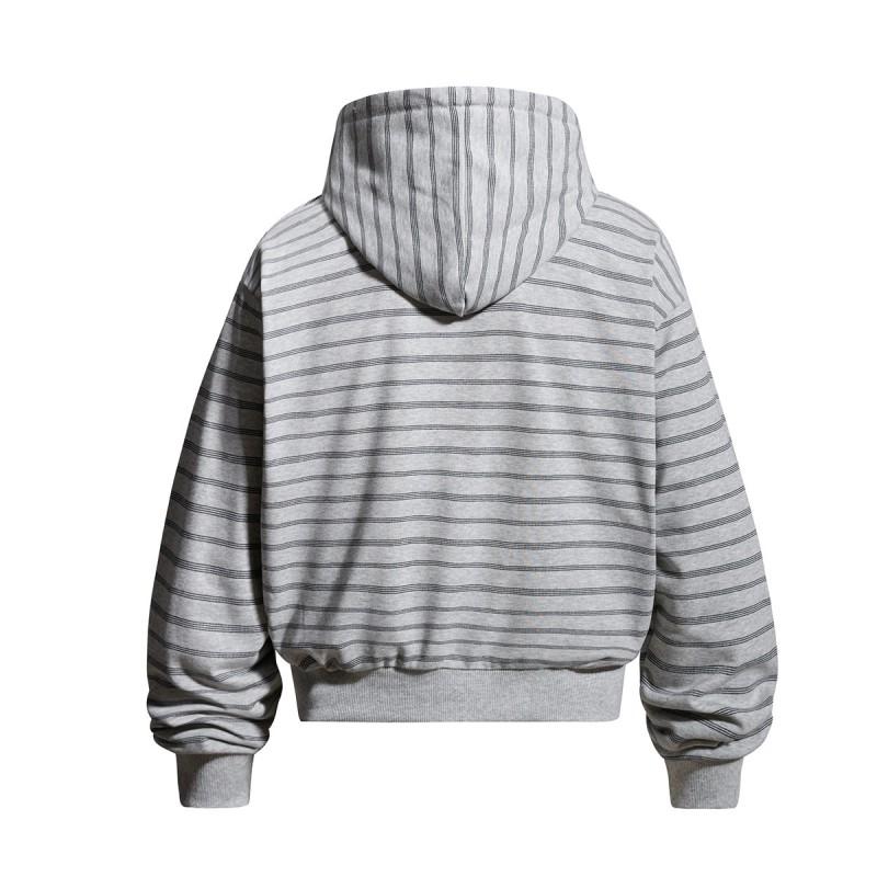 Mens Winter Striped Hooded Zip-Up Sweatshirt Loose Fit Streetwear Retro American Style