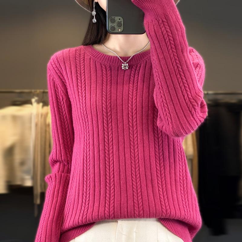 Mode vielseitiger Zopfpullover Damen Herbst und Winter neu Rundhals Strickpullover Mode Innenstrickpullover Unterhemd