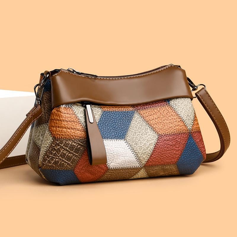Kontrast PU-Leder Schultertasche für Damen Damen Umhängetaschen Liebhabergeschenk Modetrend
