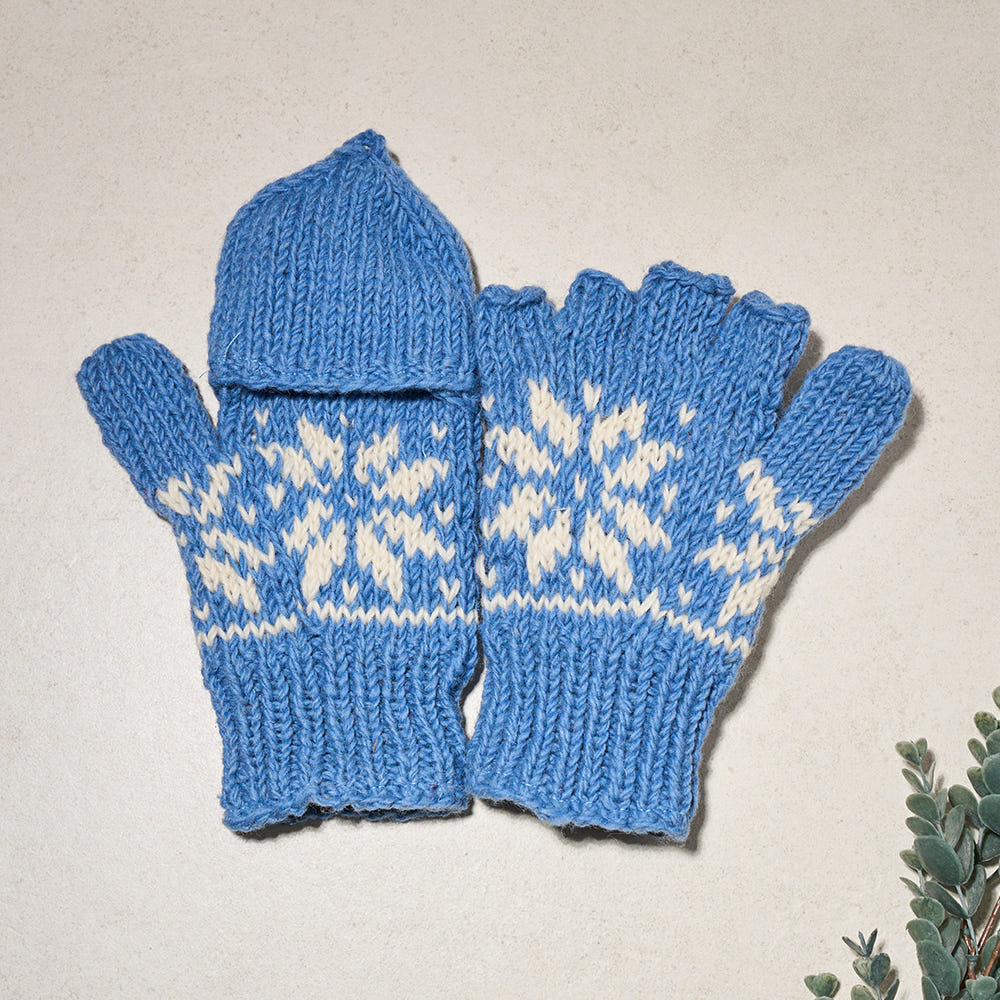 HEAVENSENSE Nepal Himalayan Wool Mittens Finger Gloves - Light Blue