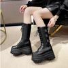 Fashion New 9cm High Platform Warm Ankle Boots Women Autumn Winter Non Slip Combat Punk Fur Shoes Woman Buckle Leather Motorcycle Boots
