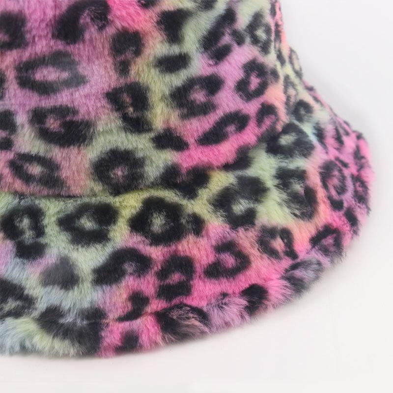 Autumn and Winter Internet Celebrity Colorful Leopard Print Bucket Hat Fashion Versatile Personality Travel Basin Hat Women's Windproof Warm Hat