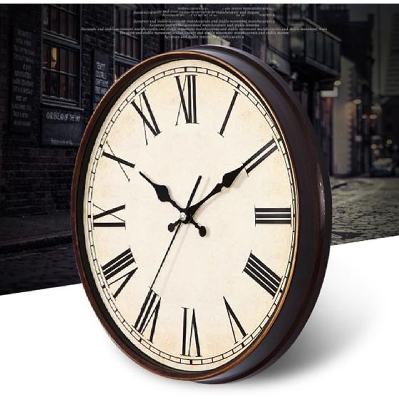 Vintage Dial Clock Silent Wall Clock with Roman Numerals Decorative Oversized European Style for Living Bedroom Kitchen Cafe and Bar Decor