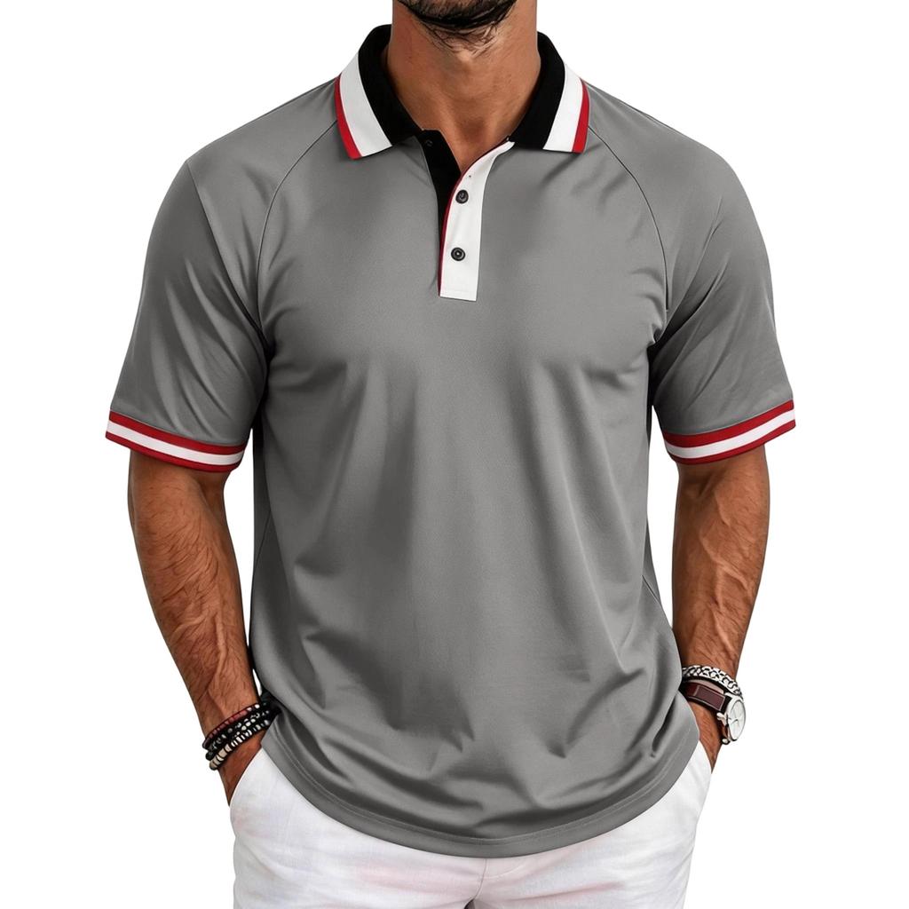Men's Casual Raglan Short Sleeve Shirt with Turn-Down Collar
