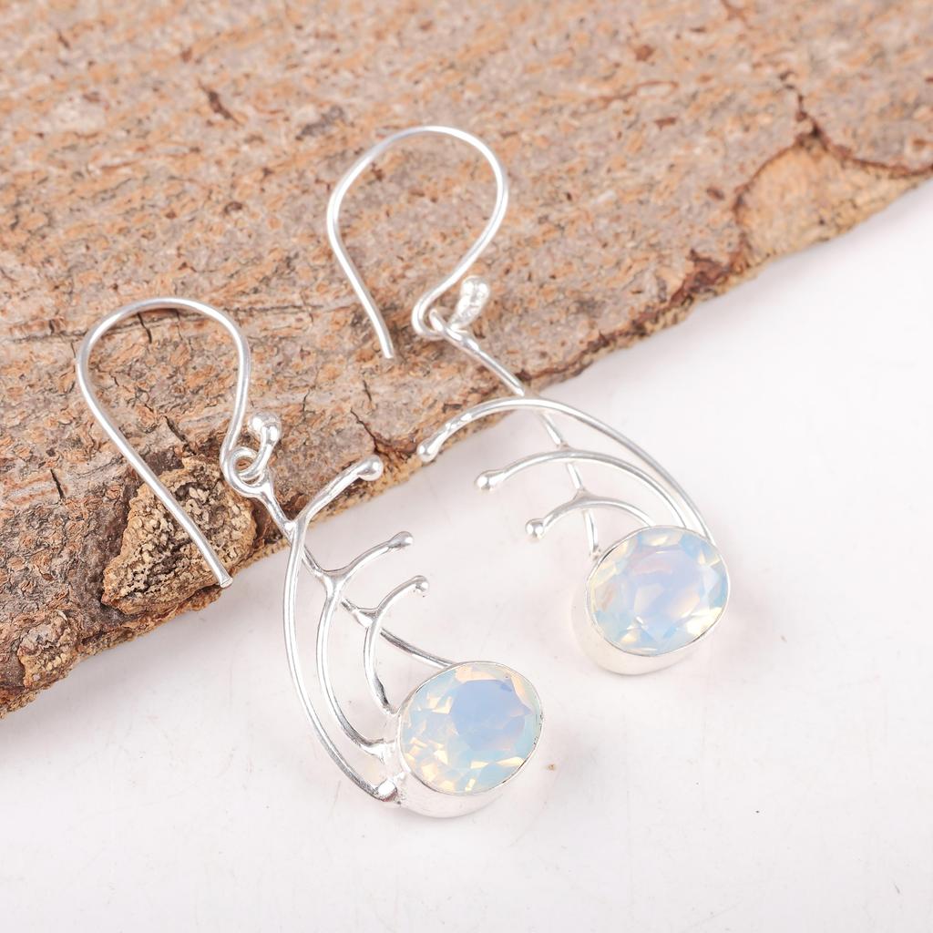 Milky Opal 925 Solid Sterling Silver Earrings, Handmade Gemstone Earrings Jewelry, Gifts For Wife Brand New Earrings