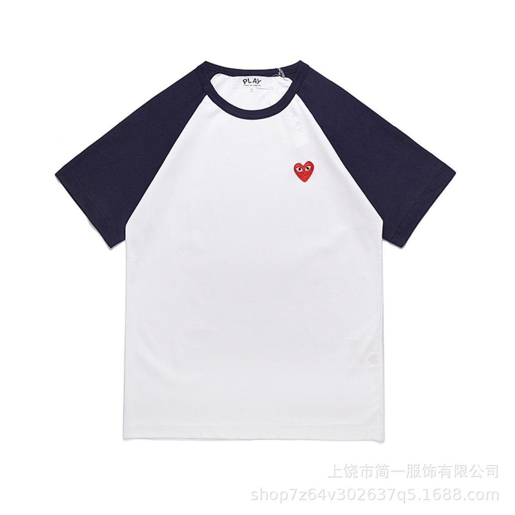 Spring and summer men's and women's same fashion trend striped Rei Kawakubo love printed crew neck T-shirt versatile