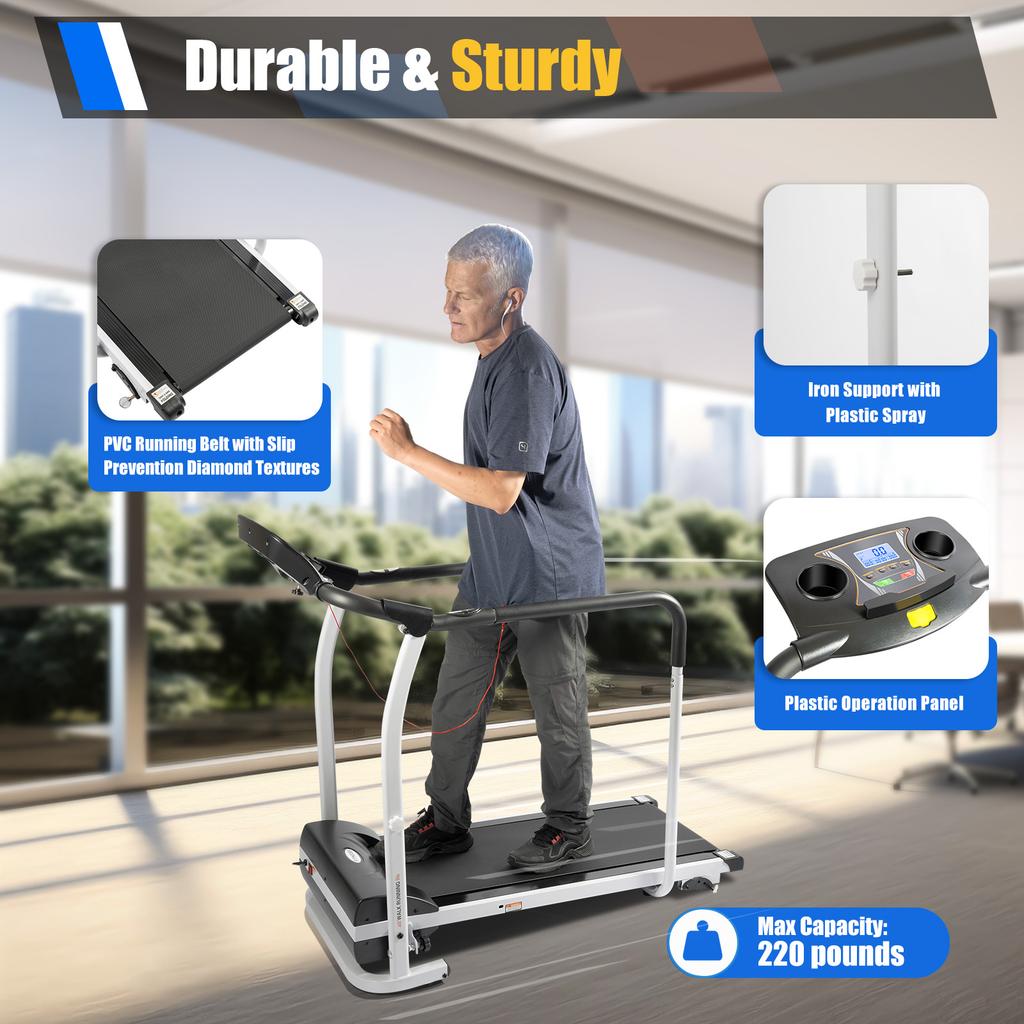 Walking Treadmill for Balance, Recovery Fitness Collapsible with Full Length Handrails &Heart Rate Sensor,220 Lbs Capacity