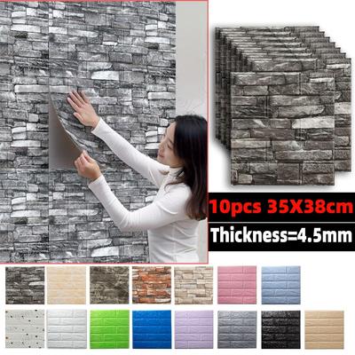 10pcs 3d Foam Wall Sticker Panels Brick Waterproof Adhesive Wallpaper Living Room Bedroom Home House Bathroom Decor