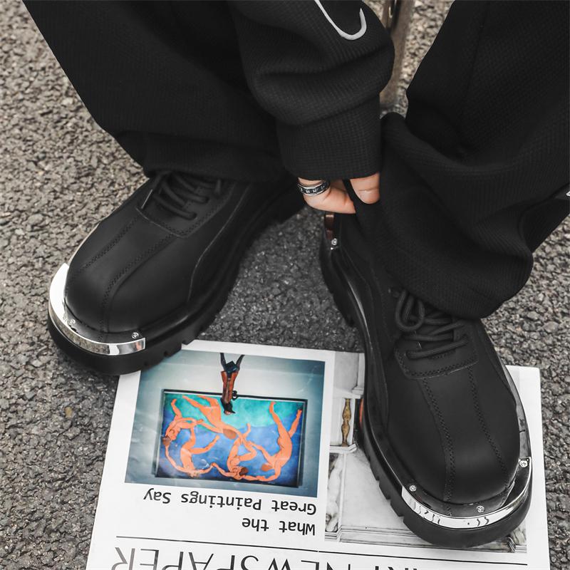 Fashion Men Leather Platform Oxfords Footwear Lace-Up Thick Tottom for Male Dress Shoes Casual Mens Business Shoes New Men Casual Shoes