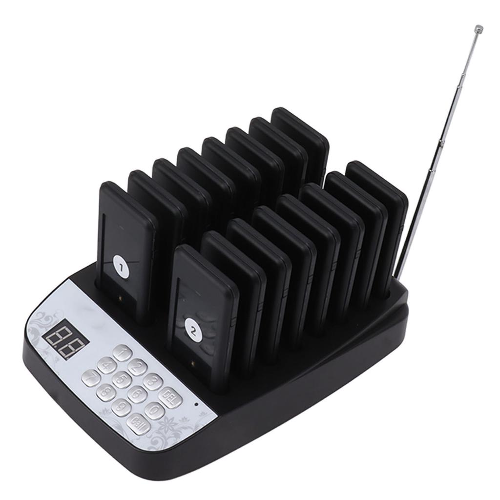 Black 16 Pieces Distancing Keeping Pagers Restaurant Pager System with Vibration Beep Light