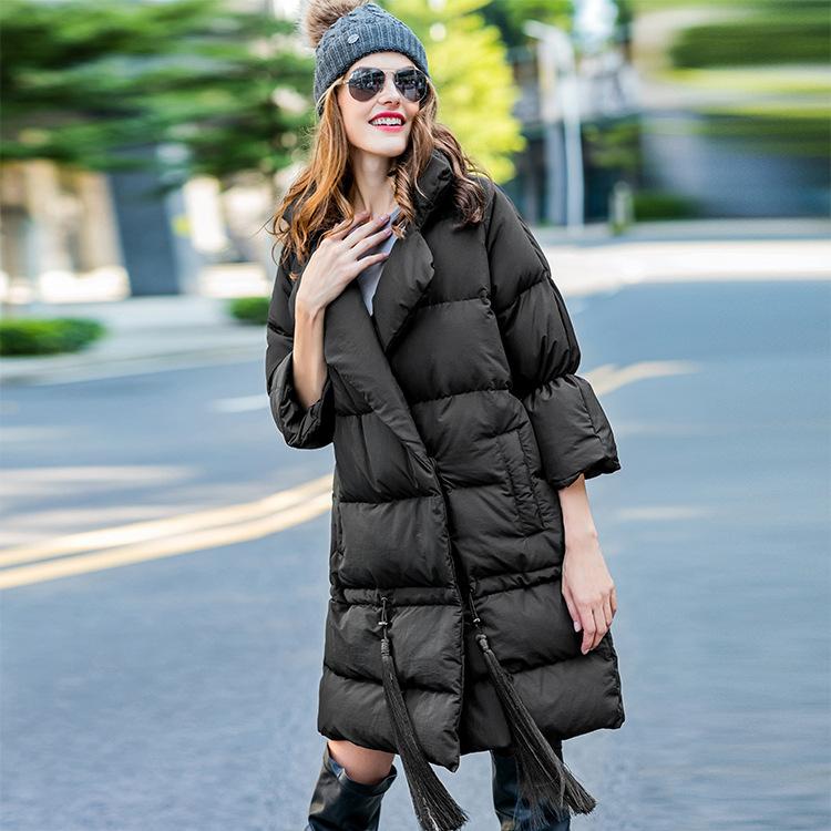 Autumn and winter new trendy, European station stream young and warm oversized silhouette fringed down jacket women's medium and long large size