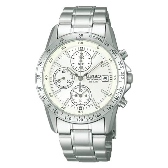 SEIKO SELECTION SBTQ039 Mens wristwatch battery-operated quartz featuring chronograph function date calendar white dial stainless steel 10 ATM water