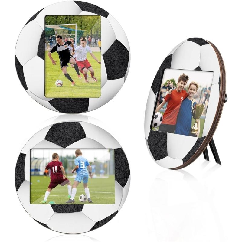 2Pcs Wood Baseball Soccer Photo Frames Sports Themed Tabletop Display Picture Holders for Home Decors for Athletes Team