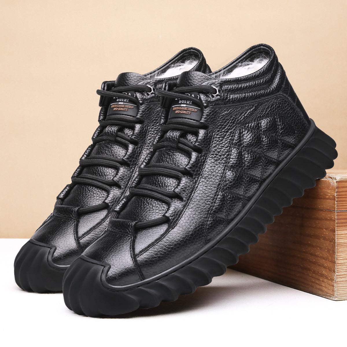 2025 new snow boots men s fleece thickened autumn and winter genuine leather men s shoes first layer cowhide wool cotton shoes men s 38