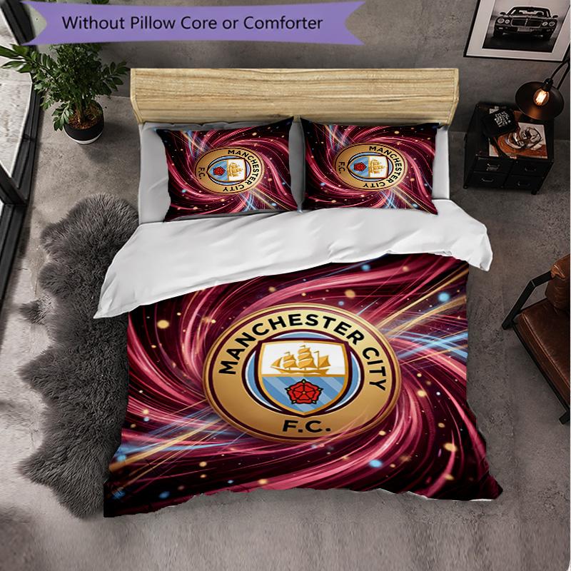 Manchester City Pattern 3 Pieces Bedding Set Soft Microfiber Duvet Cover with Pillow Cases for Bedroom