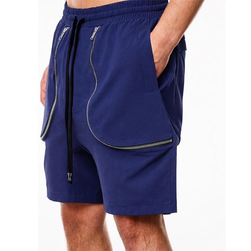 Men Casual Cargo Shorts Elastic Waist Drawstring With Zipper Pockets
