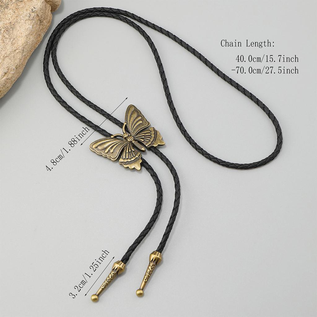 Vintage Adjustable Leather Cord Bolo Tie With Alloy Butterfly Pendant Jewelry Necklace For Western Fashion Enthusiasts