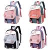 Blocked Simple Color Children Backpack Student  With Cartoon Badge School For
