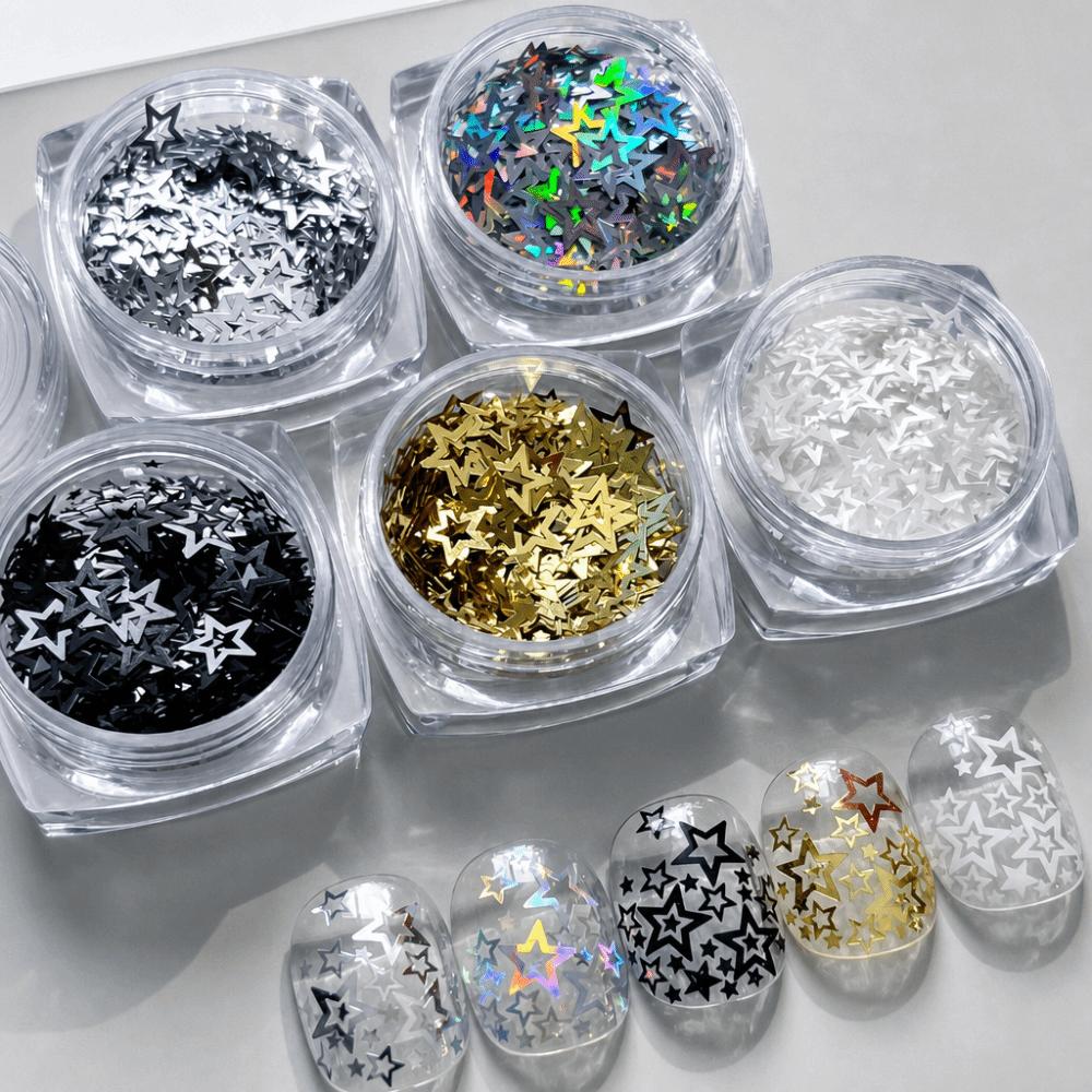 Hollow Out Five-pointed Star Glitter Nail Charms Colorful Minimalist Sequins Nail Decorations DIY Glitter Nail Accessories