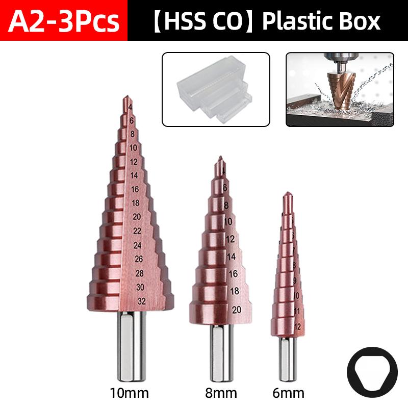 HSS CO Cobalt Step Drill Bit Straight Spiral Groove Hex  Shank Metal Stainless Steel Hole Saw Cutter Stepped Drilling Power Tools