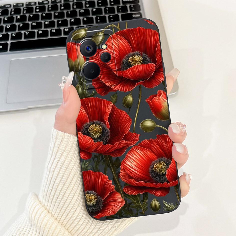 For Realme 9i Case Cool Fashion Flower Marble Sunset Soft Liquid Silicone Lens Protective Cover For Realme 9i 5G Realme9i Bumper