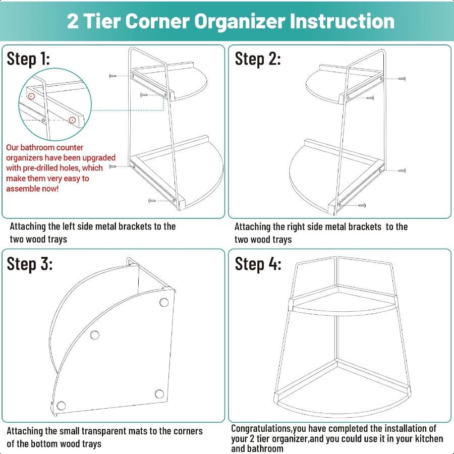 2 Tier Bathroom Counter Organizer Wood Bathroom Organizer Countertop Corner Storage Shelf Counter Standing Rack Cosmetic Vanity