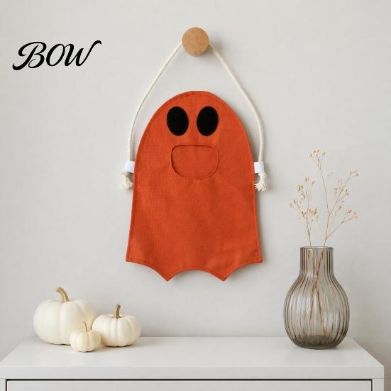 Durable Fabric Candy Holder Halloween Ghost Bag for Kids, Cute Treat or Trick Party Favor Sack Tote with Handle, Spooky Snack Goodie Bags Supplies