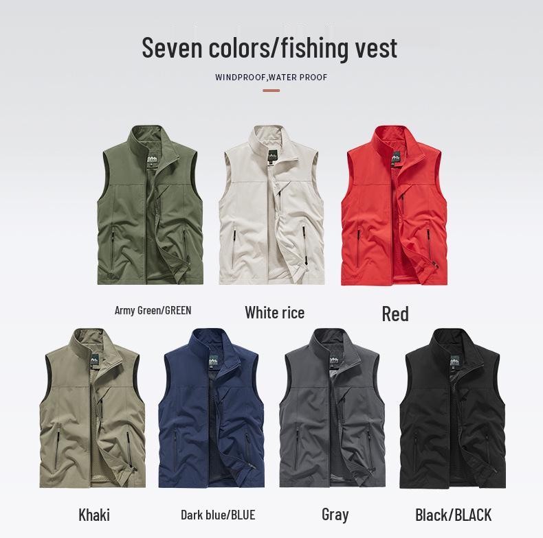 Herren-Outdoor-Weste mit Stehkragen und mehreren Taschen - Ärmellose Jacke für Frühling/Sommer zum Angeln & Fotografieren