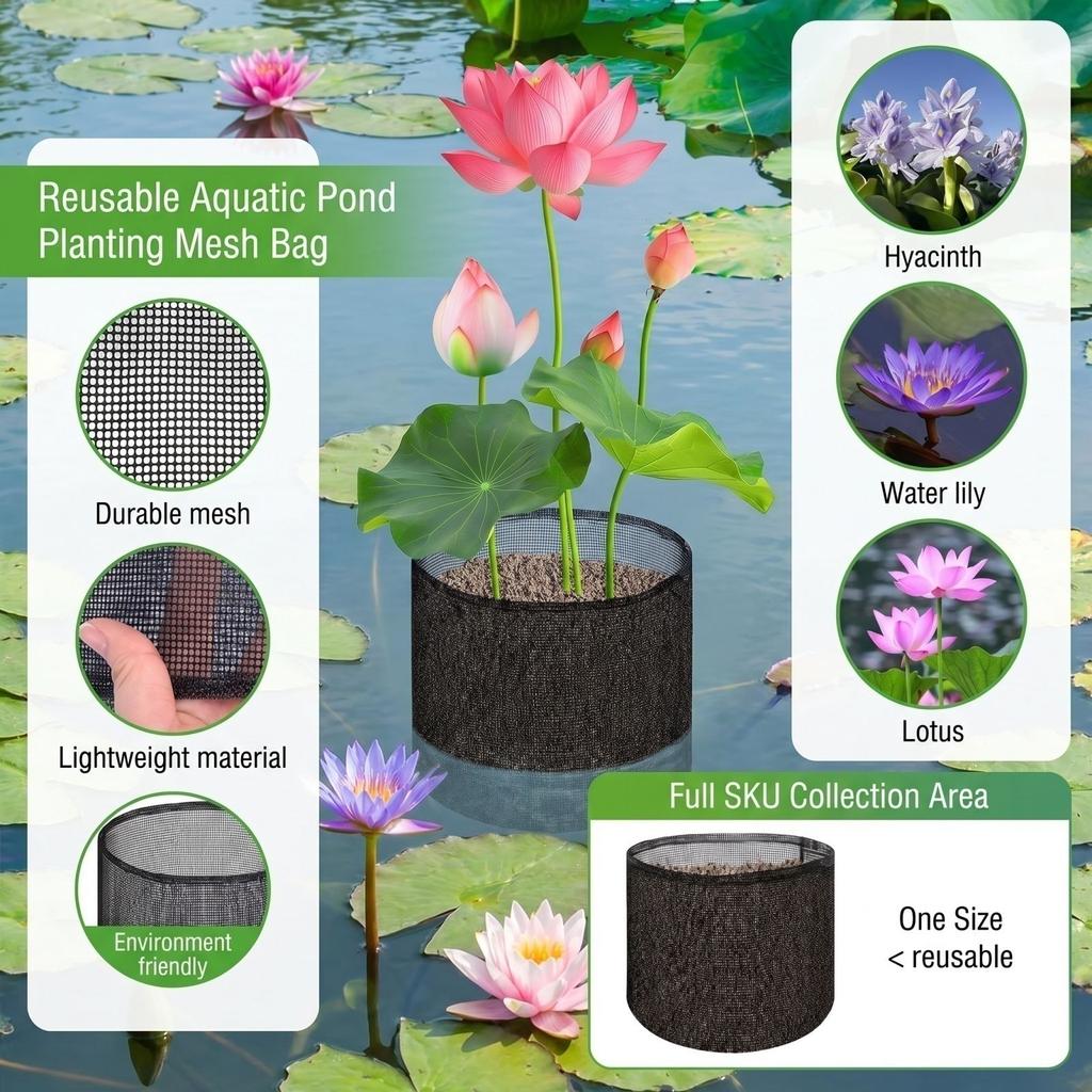 Reusable Aquatic Pond Planting Mesh Bags, Round 1818cm, 4 Pack for Plants and Pond Liner
