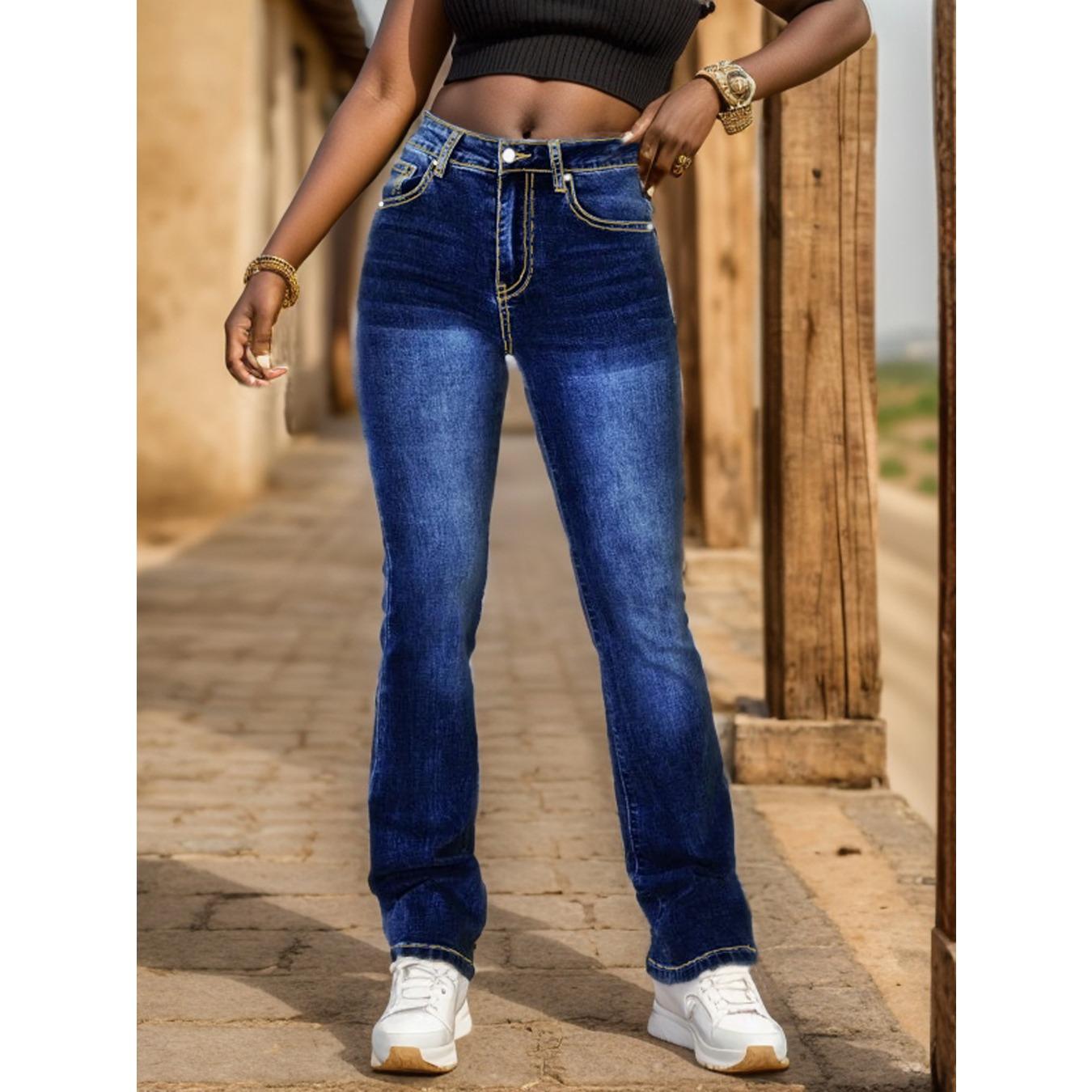 

GMXIA Узкие джинсовые брюки с вышитыми карманами и низкой посадкой для женщин XXL темно-синий