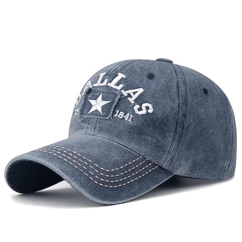 Pentagram Patch Washed Baseball Cap 1841 Embroidered Versatile Vintage Cap Faded Vintage Sun Cap