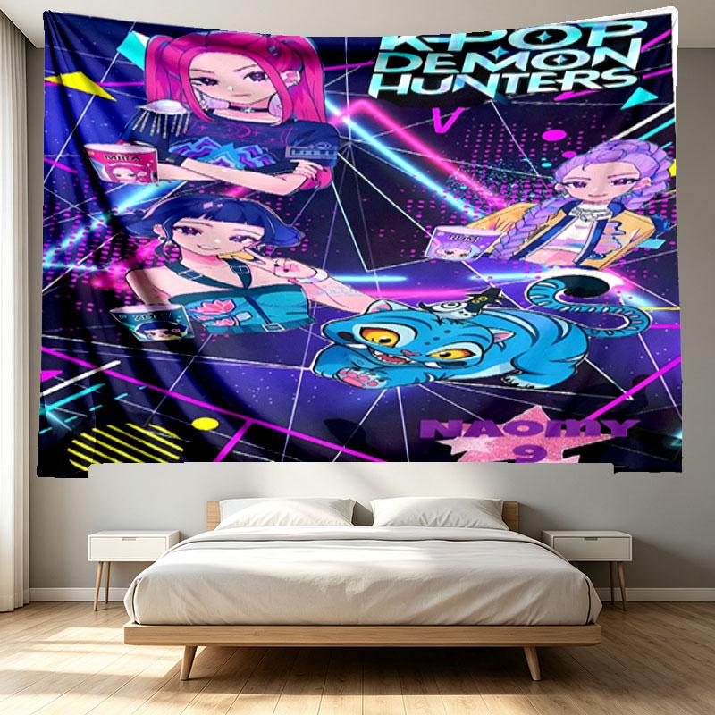Arazzo Stampato Cacciatori di Demoni KPop - Tessuto Decorativo da Parete Portatile, per Casa, Dormitorio, Viaggio, Camera da Letto, Soggiorno - Regalo Ideale per Compleanno, Inaugurazione
