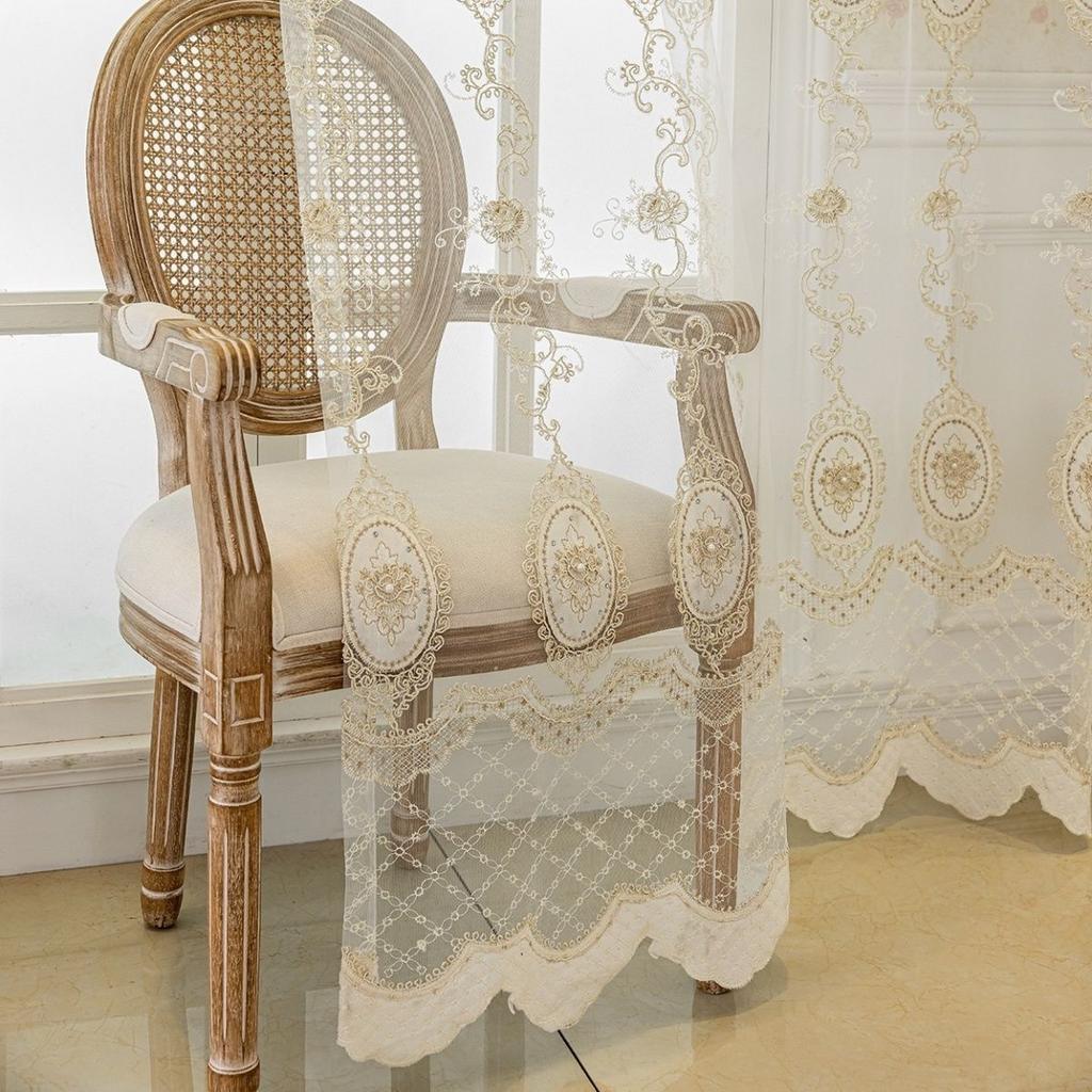 European High-grade Window Screen Bay Window Living Room Balcony Blackout Relief Embroidery Embroidery Gauze Curtain Bedroom Curtain